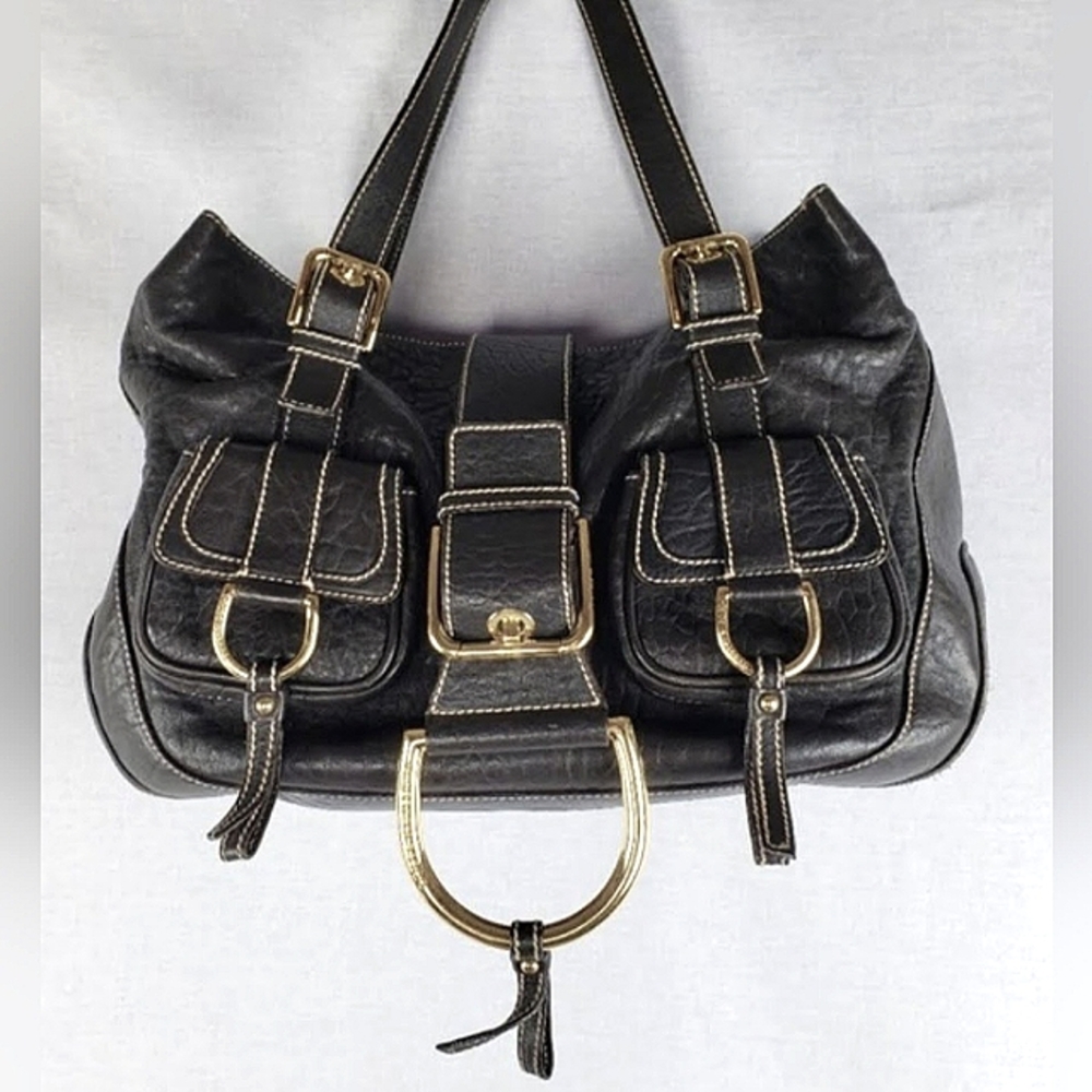 Vintage Dolce and Gabbana Black Leather Hobo Tote Purse